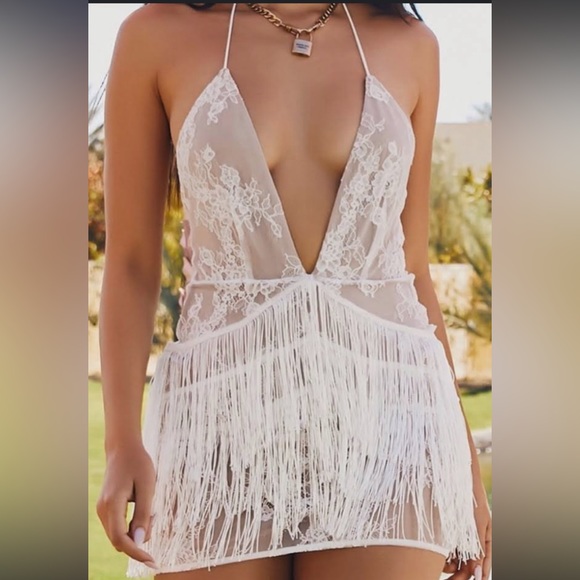 White fox boutique | woman like me fringe mini dress NWOT - Picture 2 of 3